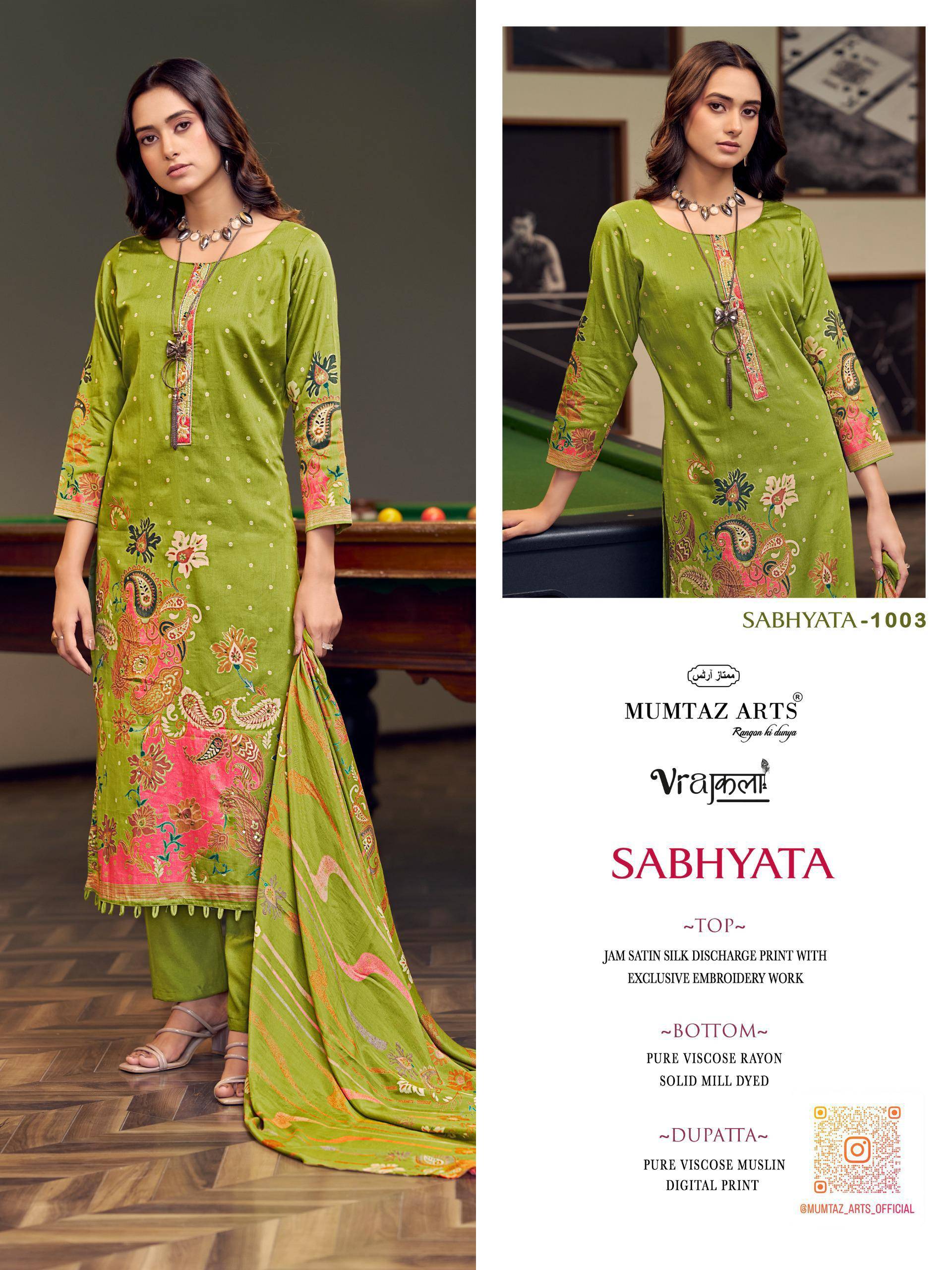 SABHYATA by MUMTAZ ARTS 1001 to 1004 series VISCOSE JAM dresses at Wholesale Price